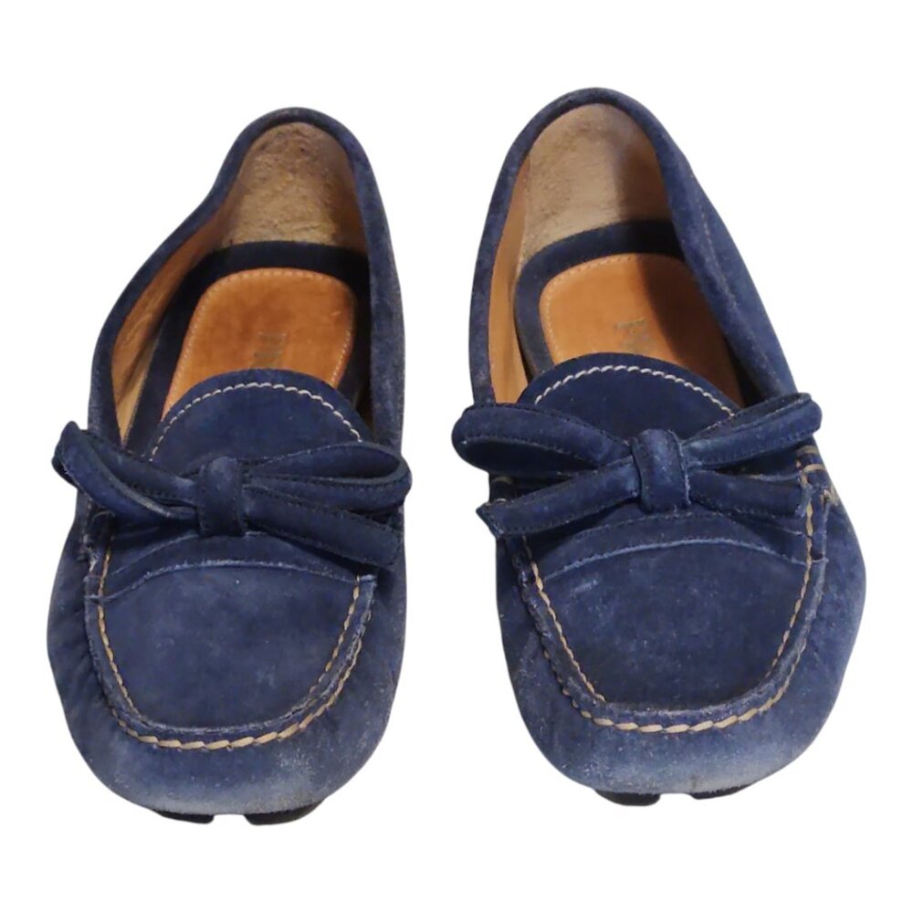 Prada Womens Bleu Suede Bow Driver Loafer 35.5 - Picture 3 of 10